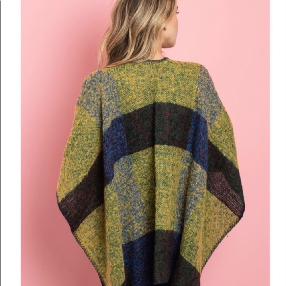 Multi-Colored Striped/Checkered Poncho-One Size - Picture 2 of 3